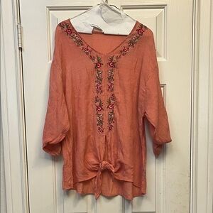 Embroidered Coral Women's Top L